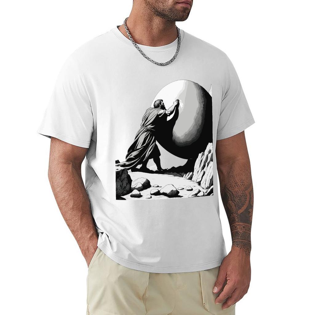 man pushes stone on the mountain TShirt new edition quickdrying Louboutins funny t shirts for men