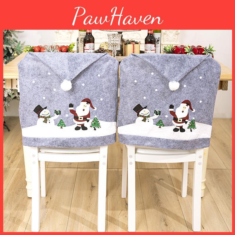 Cozy Grey Printed Chair Cover For Holiday Home Decor Christmas Snowman Design