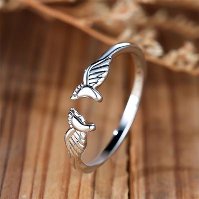 1 Pc Silvery Color Angel Wings Opening Rings for Women Men Cute Foot Paw Rings Valentine's Day Mother's Day Jewelry Gifts