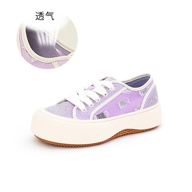 

Женские туфли из парусины со стразами, весна-лето 2025, новые универсальные дышащие маленькие белые туфли, женские спортивные туфли на платформе, повседневные женские туфли 40 фиолетовый