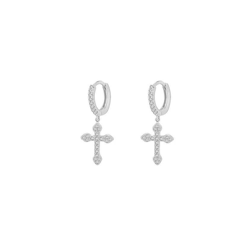 European & American Style Rhinestone Zircon Cross Dangle Earrings
