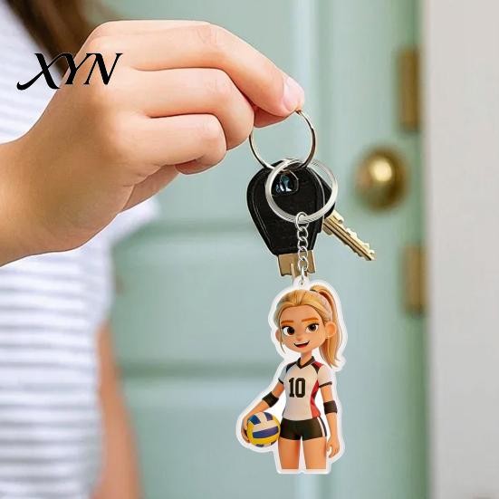 Hängender Schlüsselanhänger Anhänger Acryl Volleyball Mädchen Schlüsselanhänger, Cartoon Spieler Auto Schlüssel Leichtes Charm-Ring, Schultaschen Rucksäcke Geldbörsen Sport