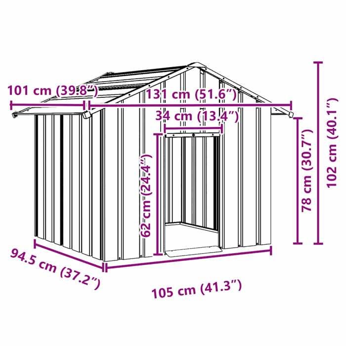 VidaXL Niche pour chien avec toit noir 131x101x102 cm acier galvanisé, cage de chien, abri pour chien, cage pour animaux de 4100918