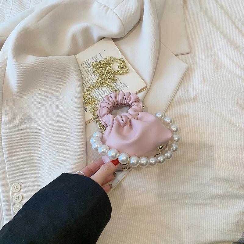 Adorable Korean Style Princess Pearl Handbag For Girls With Charming Chain Strap