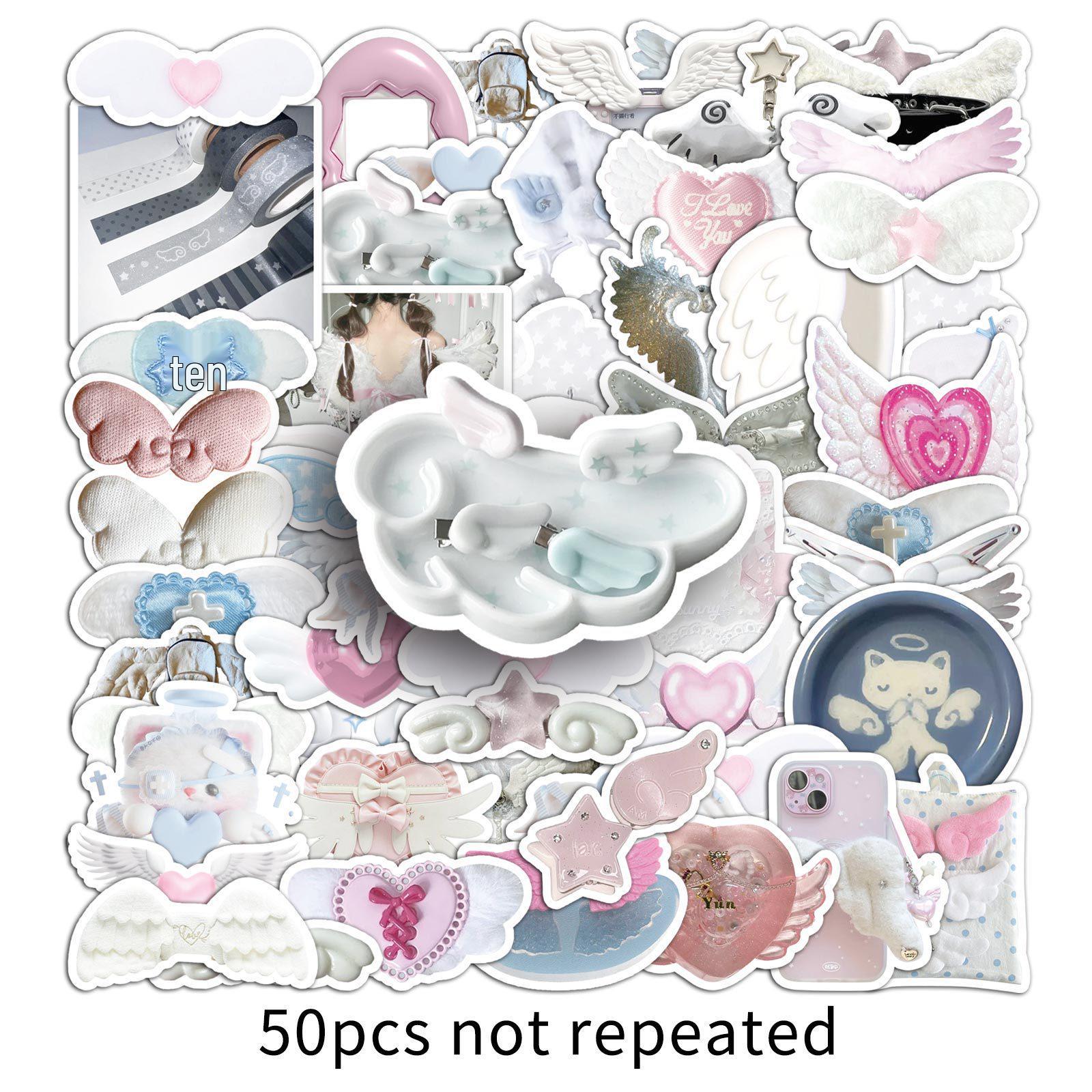 50PCS White Wings INS Graffiti Stickers for Journals - Waterproof and Sweet Style