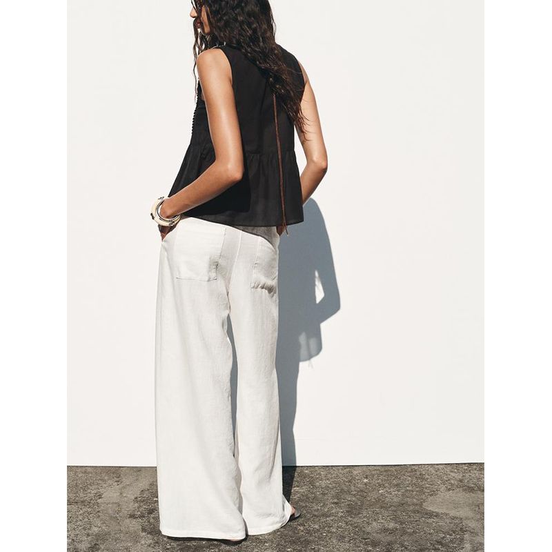 Summer New Product Women's Clothes Minimalist Easiest for Match Seaside Vacation Style Lace Embroidered V-neck Sleeveless Shirt 3666075