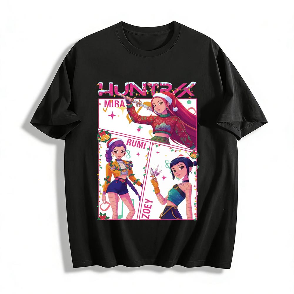 

Christmas Limited Huntrix Girl Group Print Top MIRA RUMI ZOEY Character Co-branded Casual T-shirt Pure cotton T-shirt XXS