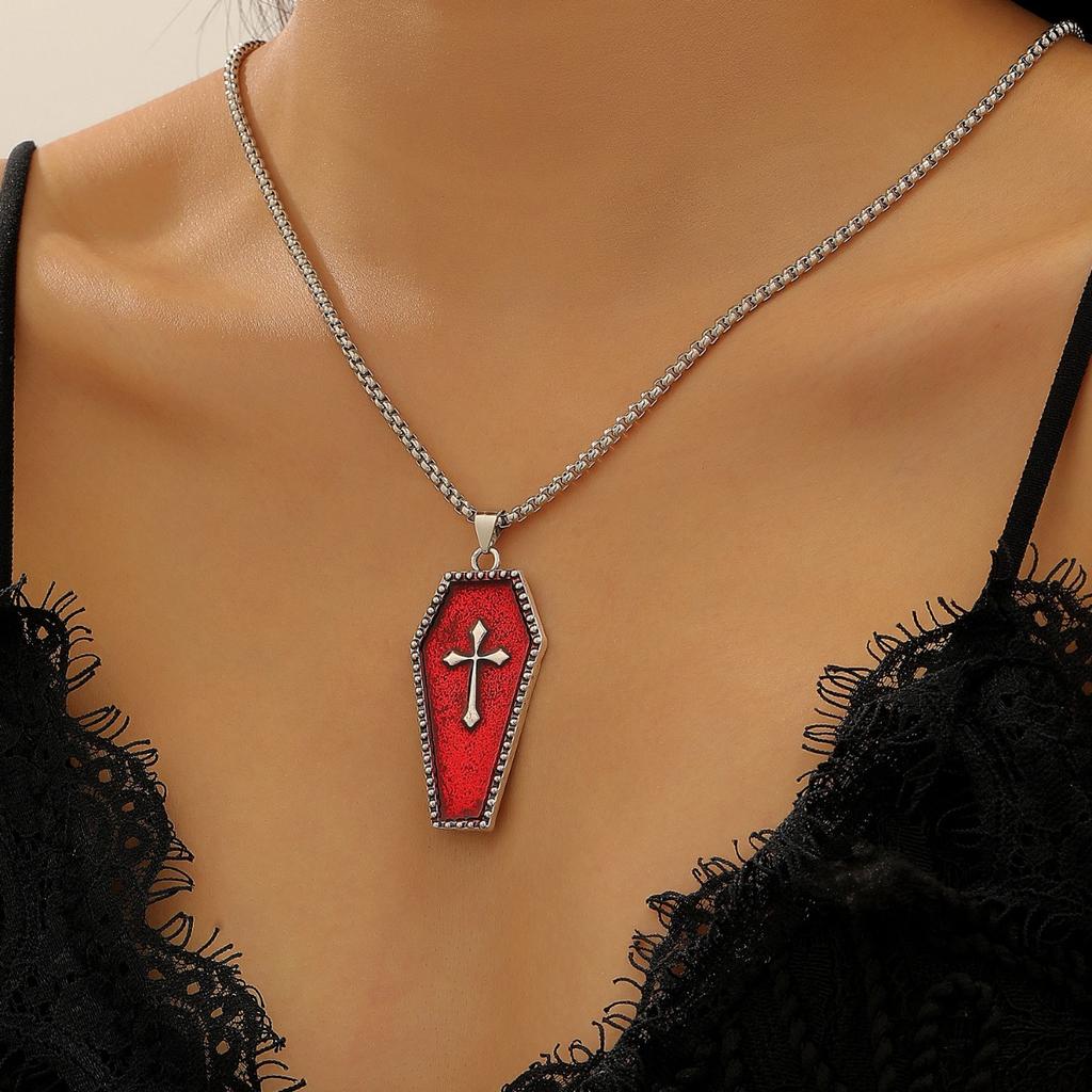 Coffin Cross Pendant Box Chain Necklace for Women