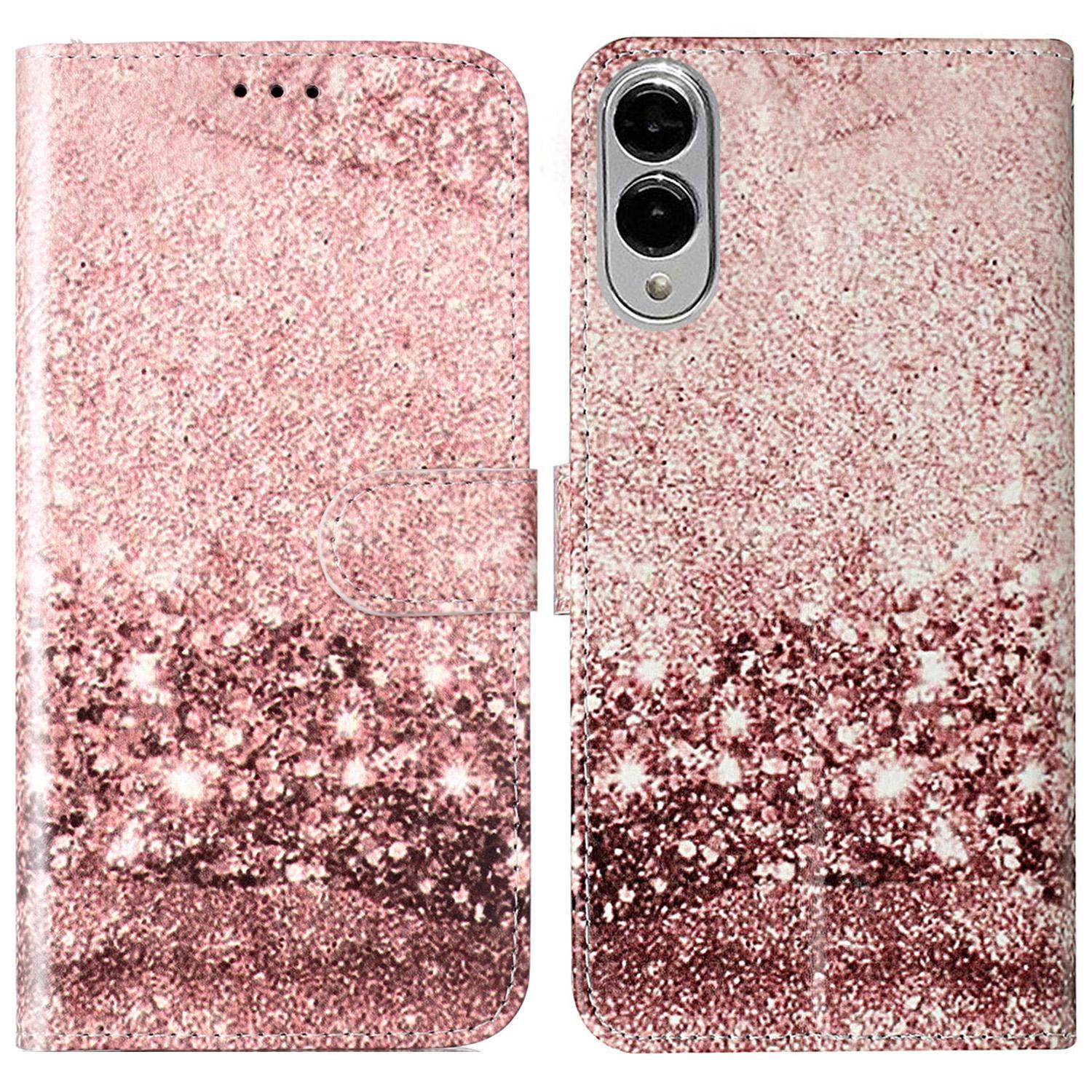 

For Samsung Galaxy S25 Edge Case Pattern PU Leather Flip Phone Cover Rose Gold Marble