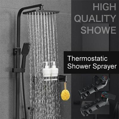 360° Rotatable Thermostatic Shower Sprayer Mixer Set Kit 3/4 Speed Adjustable Fixed / Intelligent Temperature Control Black