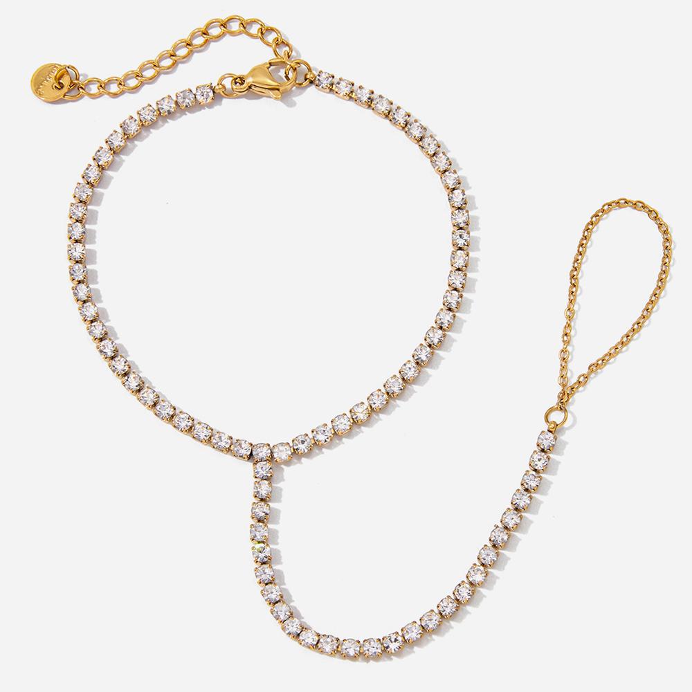 Youthway Luxury White Zirconia Linked Bracelet Stainless Steel  Gold Color Women'S Bracelet Suitable For Wearing To Banquets