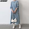 DIMANAF Plus Size Dress Women 2023 New Summer Style Plaid Print Maxi Oversize O-Neck Loose Basic Long Dresses