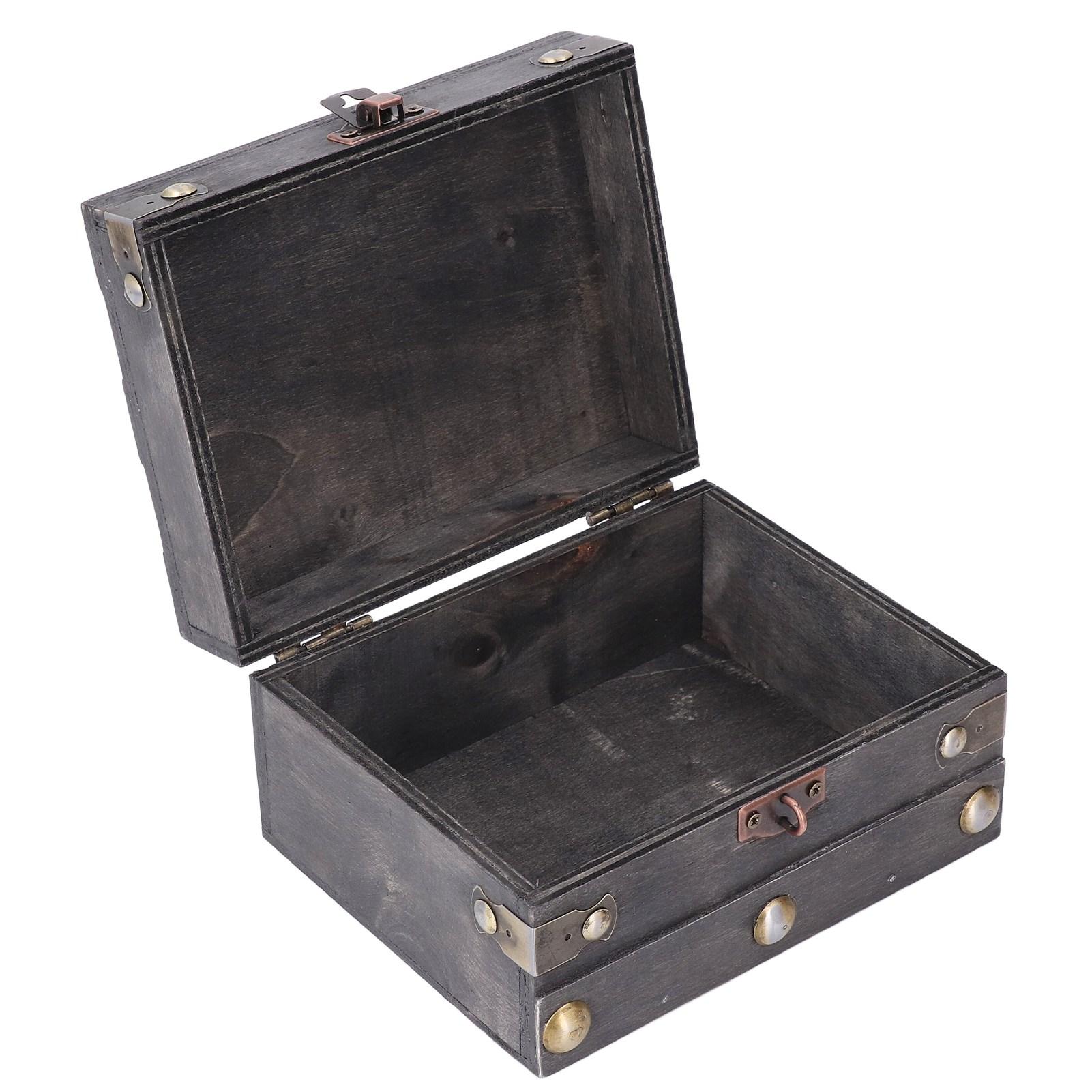Vintage Wooden Storage Box 145x120x85mm Multifunctional Decorative Treasure Chest Box with 3 Bit Lock