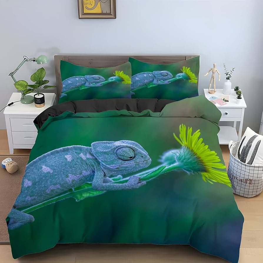 

Lizard Reptiles Duvet Cover Gift For Boys Girls Funny Gecko Bedding Set Full Queen Microfiber Cute Animal Theme Comforter Cover EU Single(135x200cm)
