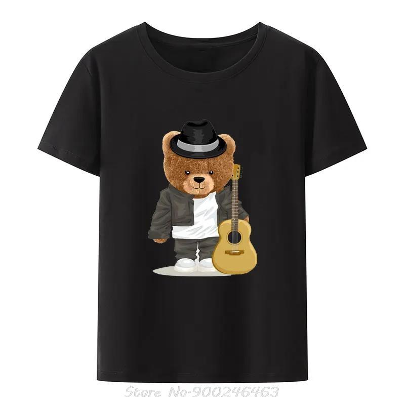 

Creative Cool Bear In Musician Costume With Acoustic Guitar Print Tshirt Comfortable Breathable Y2k Graphic Tshirt Unisex T Shirt 4XL