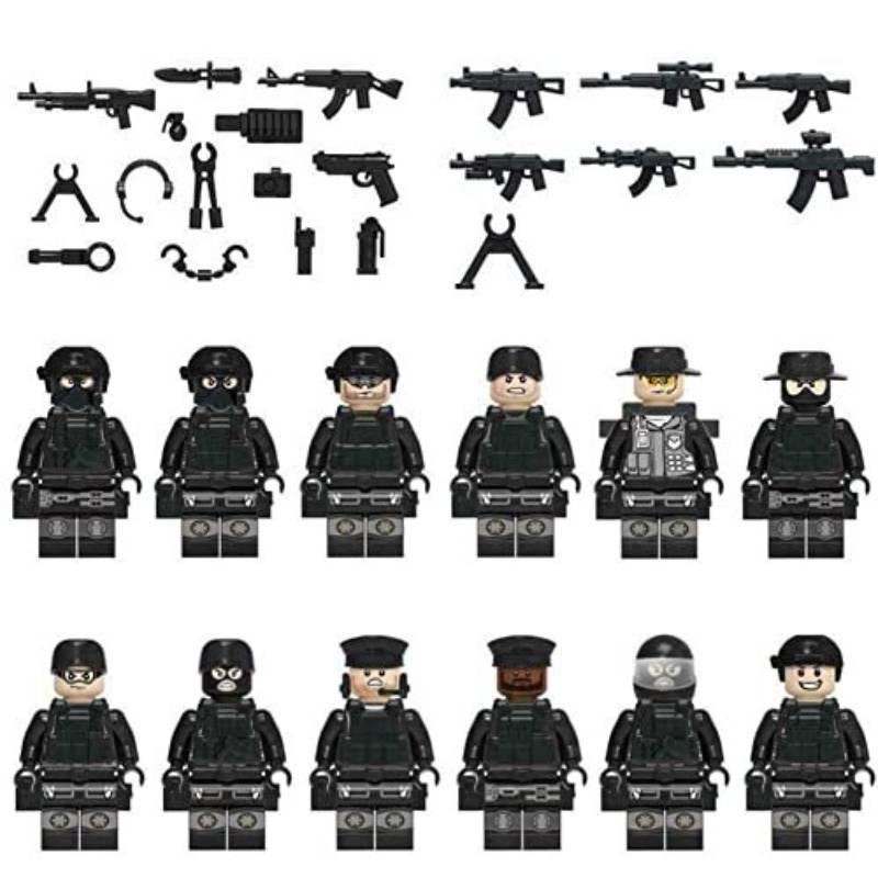 Moc Military Building Block Set Black Swat Jeep With Small Granule Assembly Toy Bag Pieces)