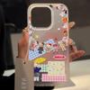 Colorful Plaid Star KT Cat Phone Case for Apple 14/15, Transparent 16ProMax, Soft with Card Holder