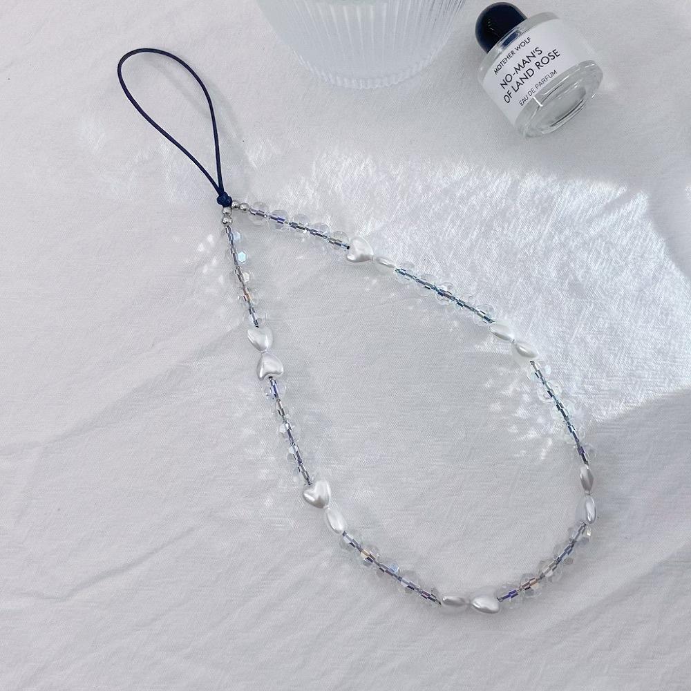 

INS black and white crystal love pearl fashion anti-lost hand carry pendant short mobile phone chain