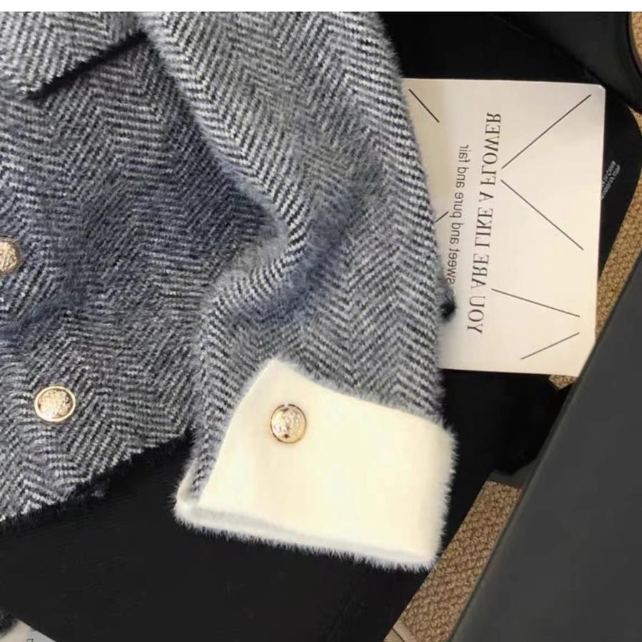 Faux Fox Fur Luxury Feeling Small Fragrance Style Open Cardigan Women Spring Autumn Stand Collar Thick Knit Sweater Coat Fashion Knit Top