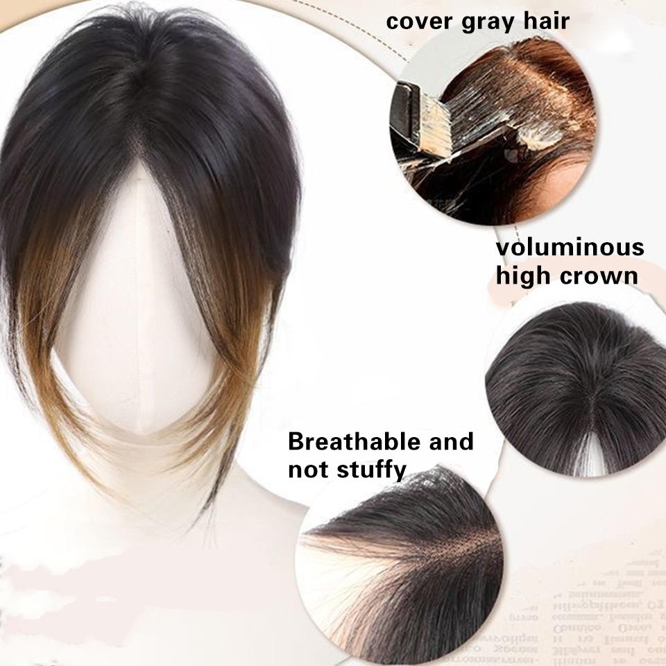 Syntetyczny 16-calowy Topper Clip In Przedłużenia Włosów Czarny Podkreślony lniany złoty Przedziałek na środku Prosty Zakrywający Siwe Włosy Closure Dopinka
