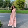 Pink Collar Three-dimensional Flower Suspender Dress Women's Summer French Temperament High-end Vacation Waist Dress