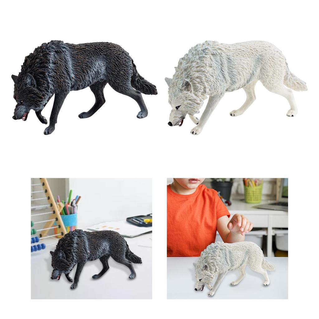 Mini Wolf Figurine Cake Toppers Hand Painted Model Educational Toy Realistic Animal Figure for Children Toddlers Birthday Gift