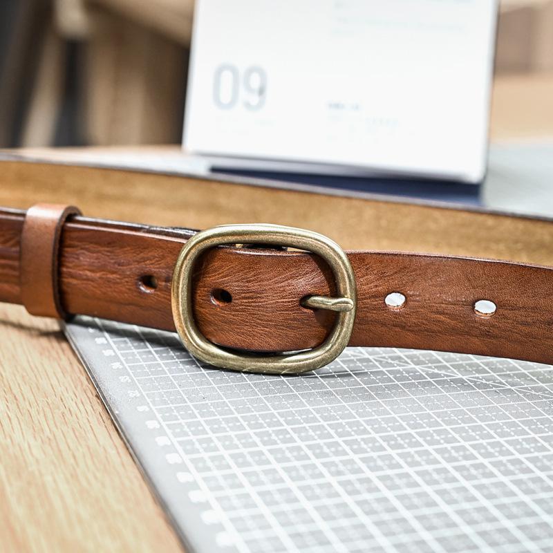 Belt retro copper button head belt new belt width simple versatile pin buckle belt hand-polished