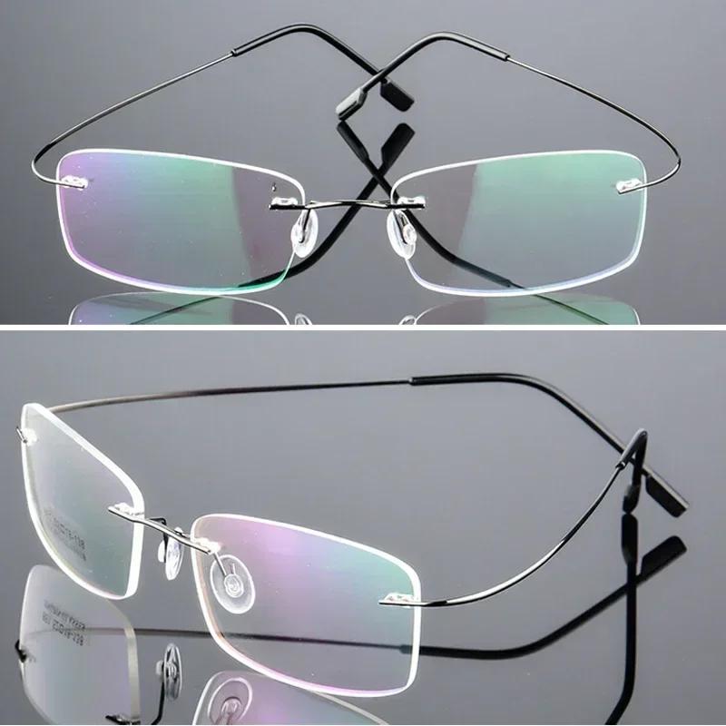 Ultralight Frameless Eyeglasses Titanium Alloy TR90 Glasses Frame Men High Quality Super Stretch Metal Temple Eyeglasses Frame