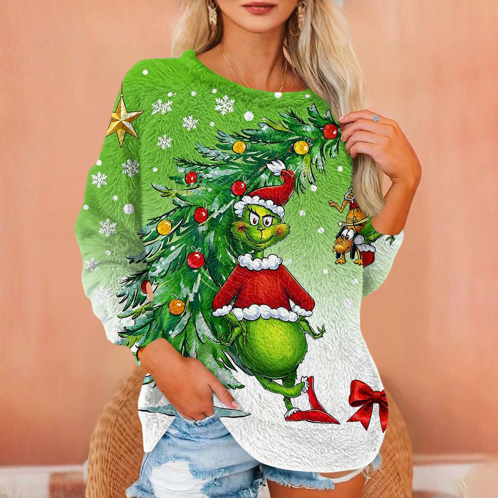 Women's T Shirt Flannel Print Tunic Long Sleeve Party  Round Neck  Tops