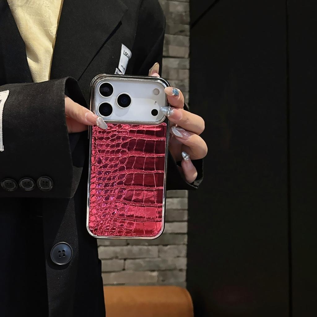 Luxury Aurora Crocodile Pattern Leather Phone Case For iPhone 17 Air 16 15 14 13 12 11 Pro Max Plus Plating Gradient Laser  Shockproof protect Cover