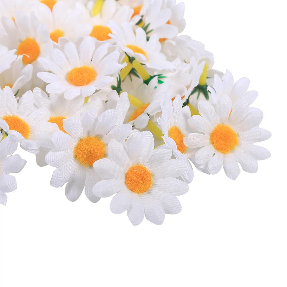 100PCS 4cm Daisy Artificial Flower Fabric Heads Bulk Wedding Decoration (#3 White)