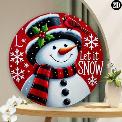 Vintage Snowman Metal Tin Sign Round Wall Decor Holiday Home Gift