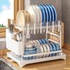 2 Tier Metal Dish Drying Rack With Utensil Cup Holder And Drainboard For Kitchen Countertop Storage Organization