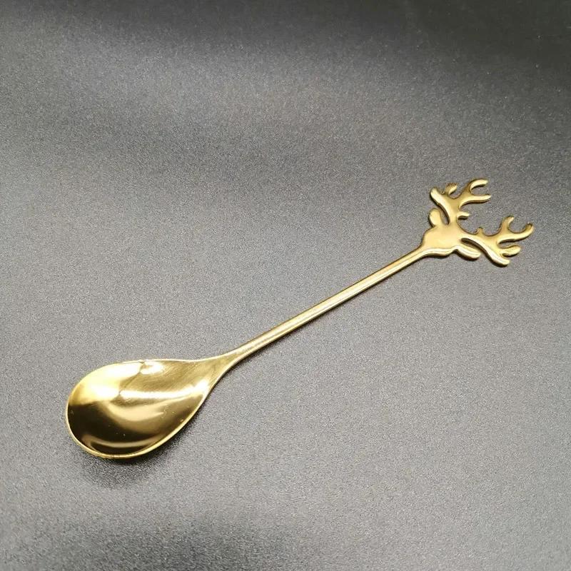Creative Shape Spoon Antlers Shape Stainless Steel Coffee Dessert Spoon Ice Christmas Antlers Tea Tiny Stirring Tool Accessories