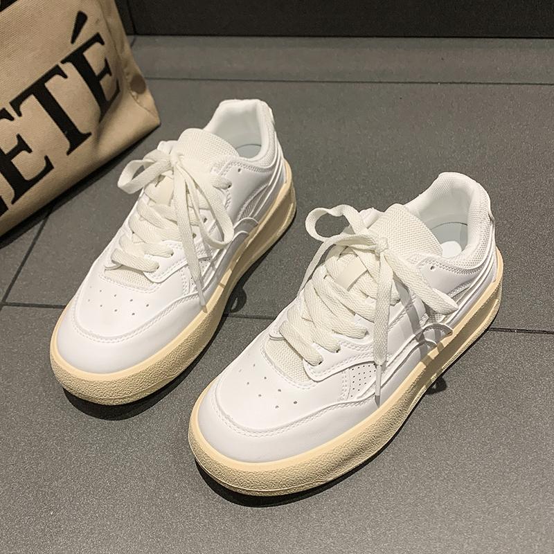 

Толстая подошва Белые повседневные туфли Женские весенние новые стильные студенческие универсальные туфли с круглым носком Увеличенный каблук Niche Sports 35