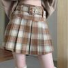 Women's Retro Plaid Wool-Blend A-Line Skirt: High Waist, Slimming, Pleated, Petite, for Spring/Autumn 2025