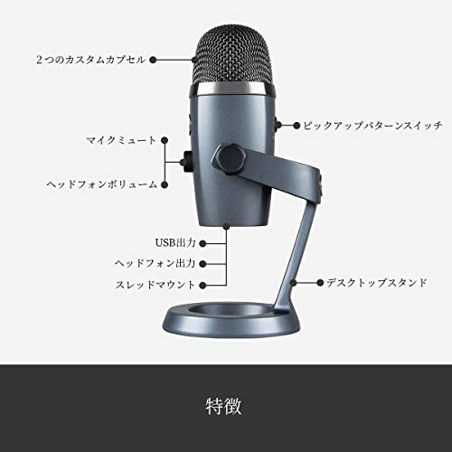 Logitech G Blue Yeti Nano BM300SG USB Gaming Microphone, Condenser Microphone for Mac, PS5, PS4, and PC, Shadow Gray, Gaming, Live Streaming, Official