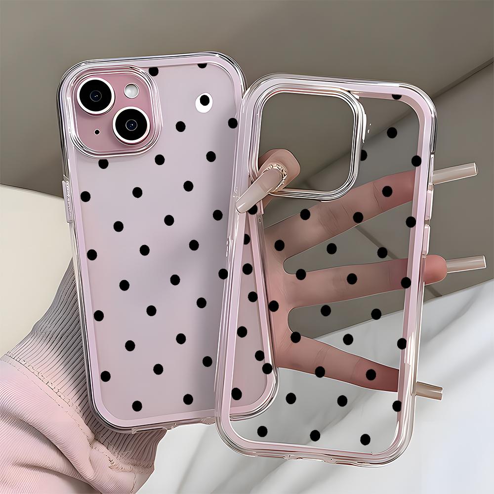 Black Polka Dot Pattern Phone Case For iPhone 17 16 15 14 13 12 11 Pro Max Plus Air 2 in 1 Candy Color Clear Silicone Soft Cover