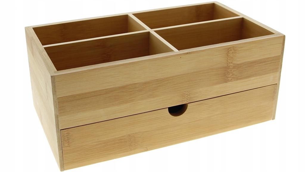 Bamboo Box Organizer Container For Nail Polishes And Cosmetics With 4 Compartments