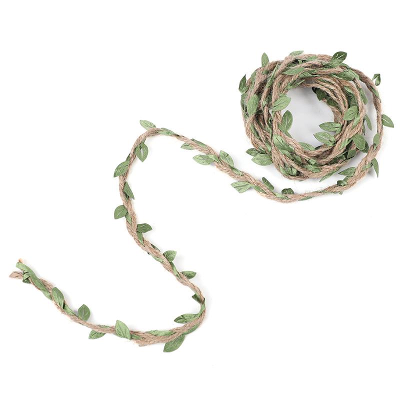 5M Burlap Leaf Ribbon Green Leaves Hemp Rope Home Garden DIY Decoration Rattan Wedding Birthday Party Gift Bouquet Packaging