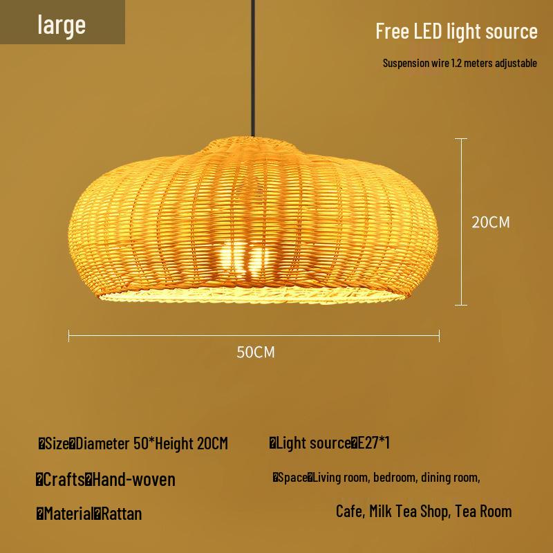 Bamboo Rattan Pendant Lamp: New Chinese & Japanese Style Zen Lighting for Tea Room & Dining, Antique Lantern Design.