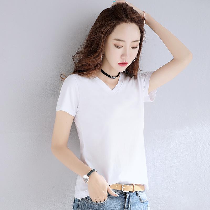 Women's Summer Pink V-Neck Pure Cotton Short Sleeve T-Shirt, Customizable with Logo.