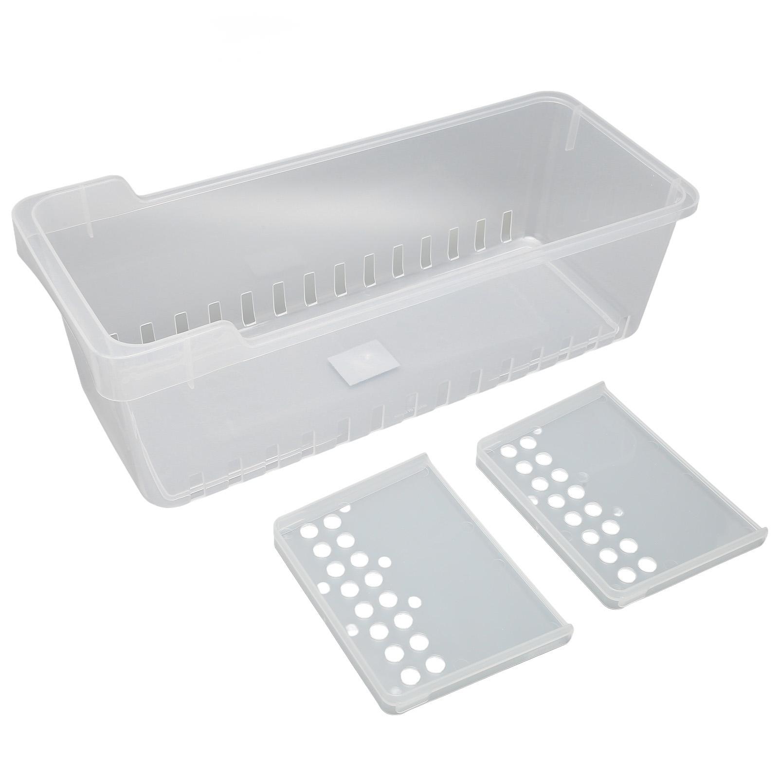 Refrigerator Bin Clear Storage Bin with 2 Divided Compartments for Kitchen Cabinet