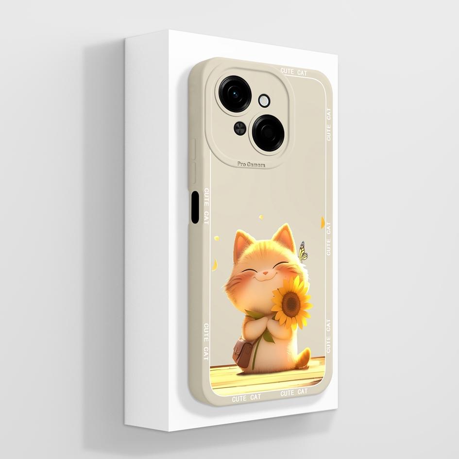 Do etui na telefon Tecno Pova 4 5 6 Pro Neo 3 Pop 8 9 z płynnego silikonu, modny mały miś, słodki, pulchny kot, miękka ochrona aparatu, torby na telefony do Tecno Capa