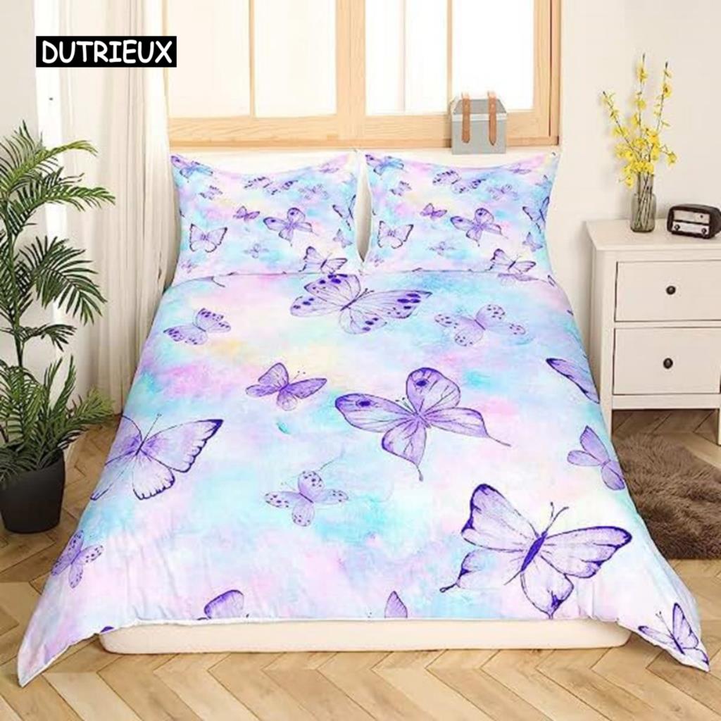 Rainbow Butterfly Duvet Cover Pink Flower Duvet Cover For Kids Bedding Set Kids Boys Girls Teens Comforter Cover For Decorations