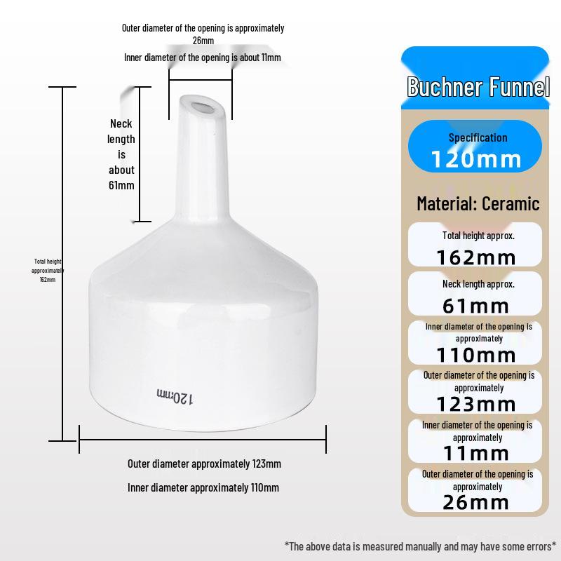Multi-Size Ceramic Buchner Funnel: 60mm to 200mm Suction Filtration Funnel with Leak-Proof Filter
