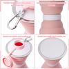 2 Pcs Collapsible Water Bottle, 500ml Silicone Portable Travel Water Bottle Leak-Proof Reusable Foldable Cup with Carabiner and Strap for Sports Gym