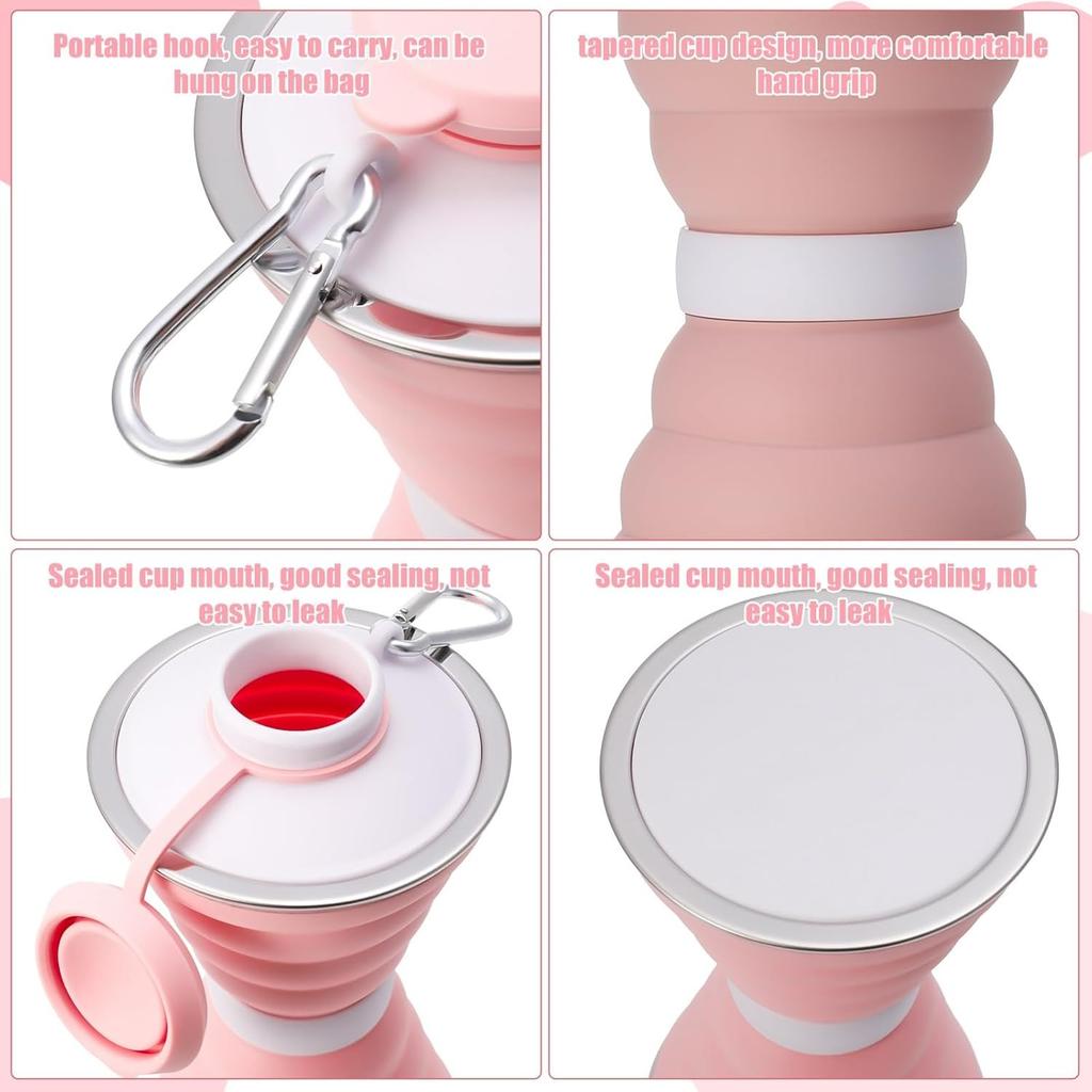 2 Pcs Collapsible Water Bottle, 500ml Silicone Portable Travel Water Bottle Leak-Proof Reusable Foldable Cup with Carabiner and Strap for Sports Gym