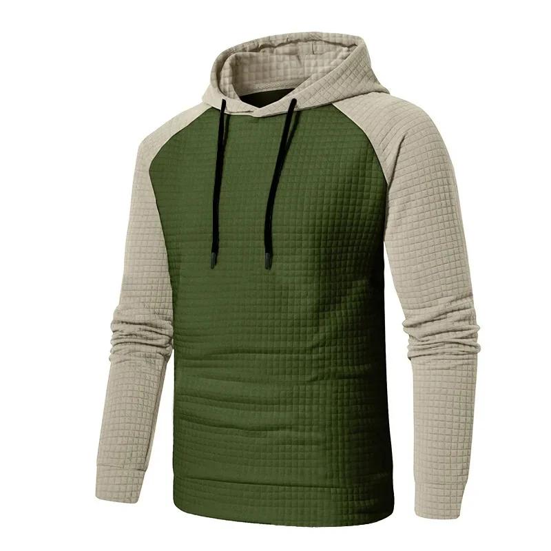 Men's Casual Patchwork Color Small Square Grid Hoodie Slim Fit Top Winter Round Neck Sweatshirts