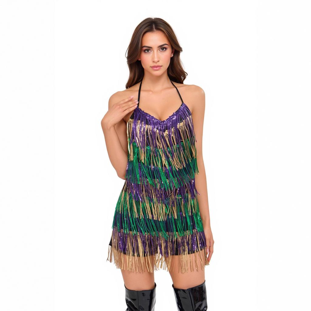 Sequined Fringed Onesie, Backless Nightclub Sexy Costumes, Stage Dance Sparkling Costumes